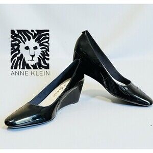 ANNE KLEIN iflex Black Patent Leather Wedge Heel Pumps Women’s Size 9.5